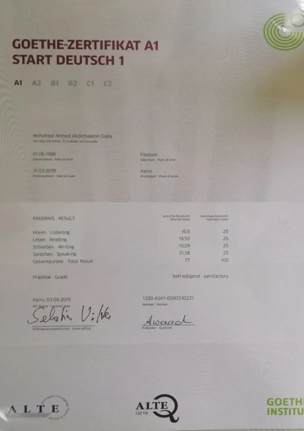 Buy GOETHE Certificate